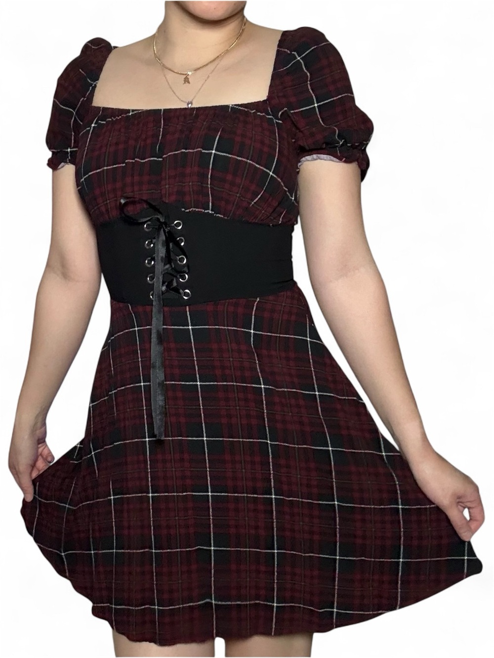 Hot Topic Maroon Plaid Corset Dress Size Extra Small